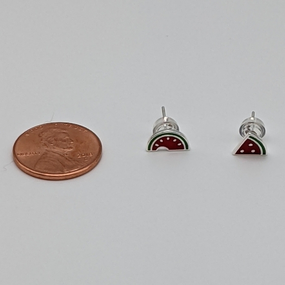 Watermelon asymmetrical sterling silver stud earrings - Picture 5 of 6